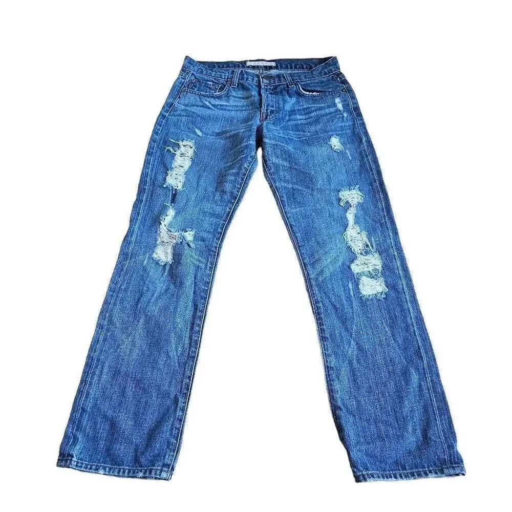 J brand womens Sz 26 blue distressed straight leg jeans